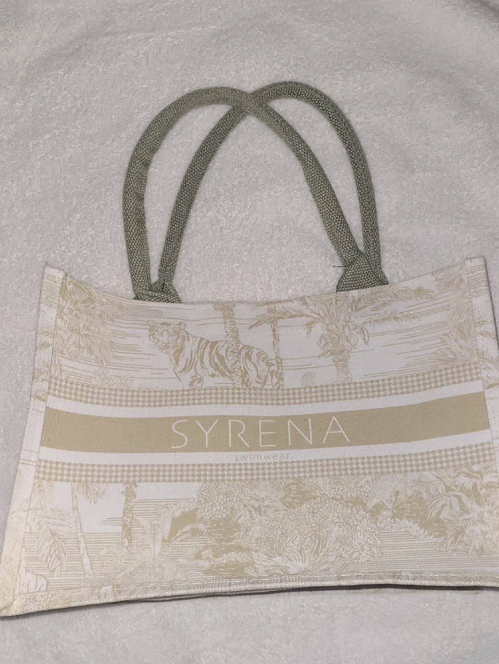 Syrena Beige Canvas Tote Bag with Olive Handles